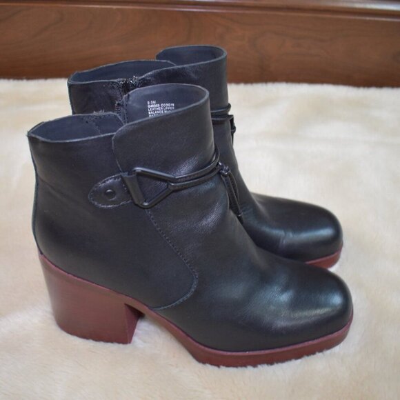 Korks Mertle Black Leather Block Heel Platform Booties Sz 9.5 Retro Hippie Chic - Picture 6 of 11